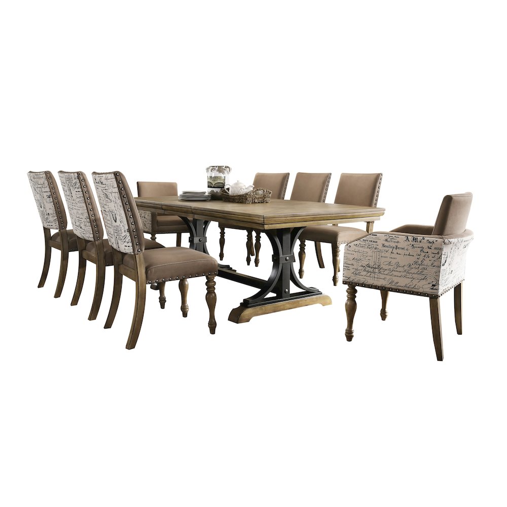 9-Piece Extendable Table with Nailhead Armchairs Dining Set, Driftwood. Picture 1