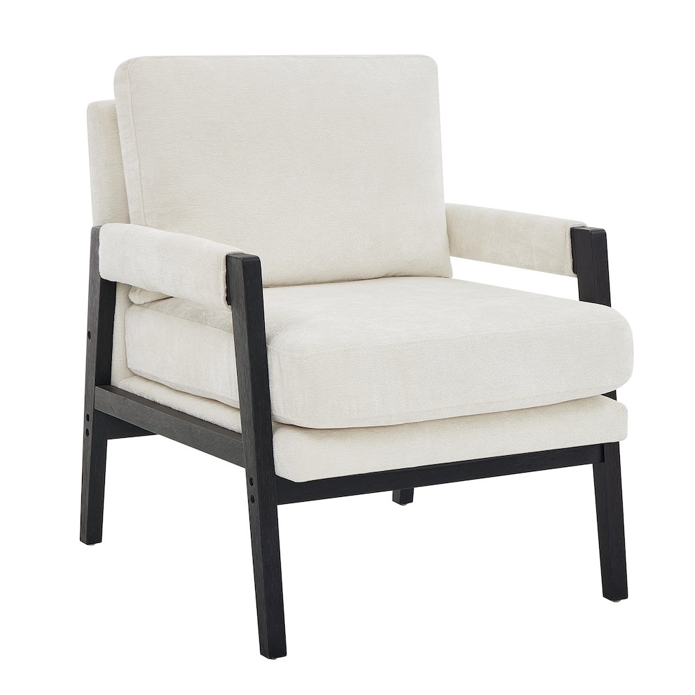 Kelly Mid-Century Modern Chenille Upholstered Accent Armchair, White. Picture 1