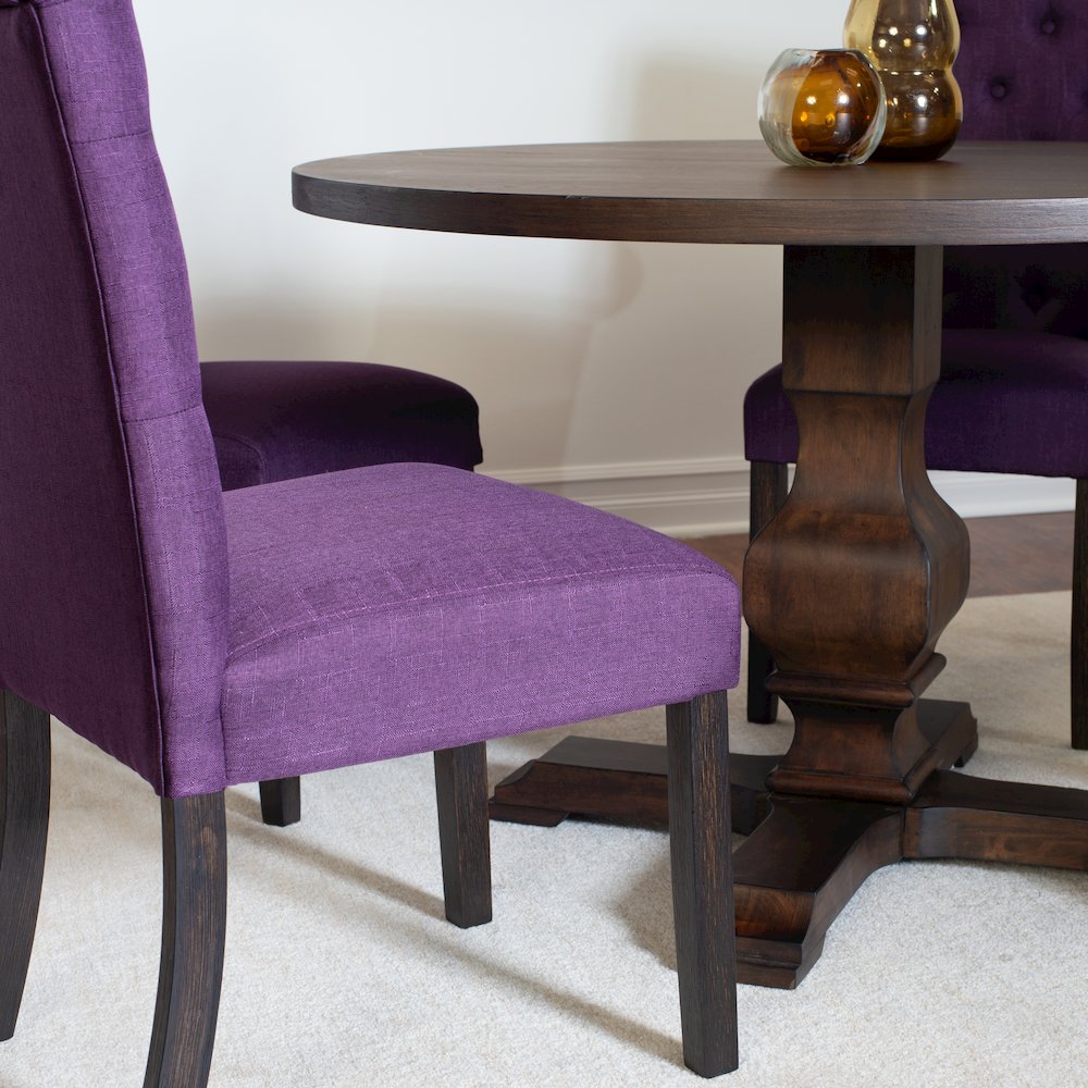 Kerbau 5-Pc Dining Set, Pedestal Round Table with 4 Stylish Chairs, Purple. Picture 5