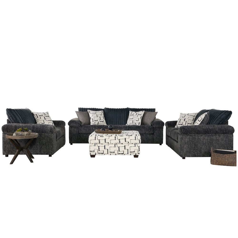 Nason Wide Wale Corduroy Living Room 4-Piece Sofa Set, Charcoal. Picture 1