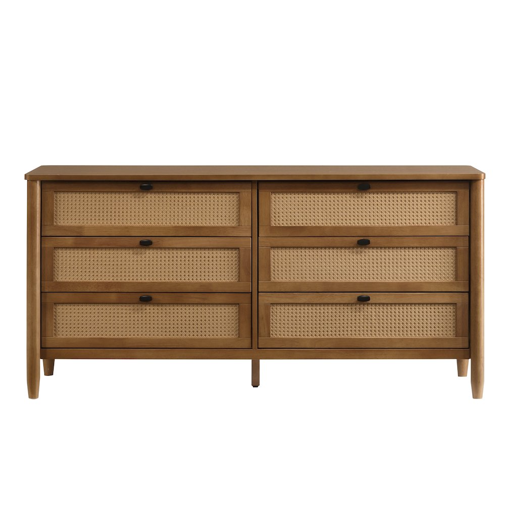 Vichy Wood and Rattan 6-Drawer Dresser. Picture 6