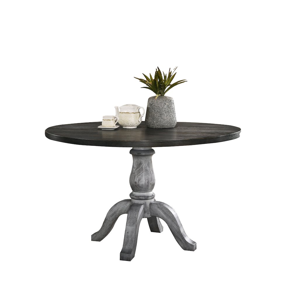 Iris Round Pedestal Wood Dining Table. Picture 1