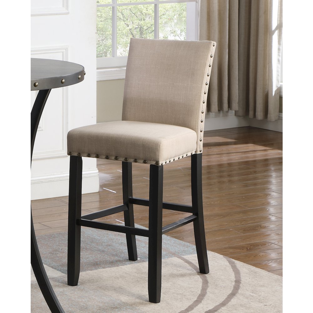 Biony Tan Fabric Bar Stools with Nailhead Trim, Set of 2. Picture 3
