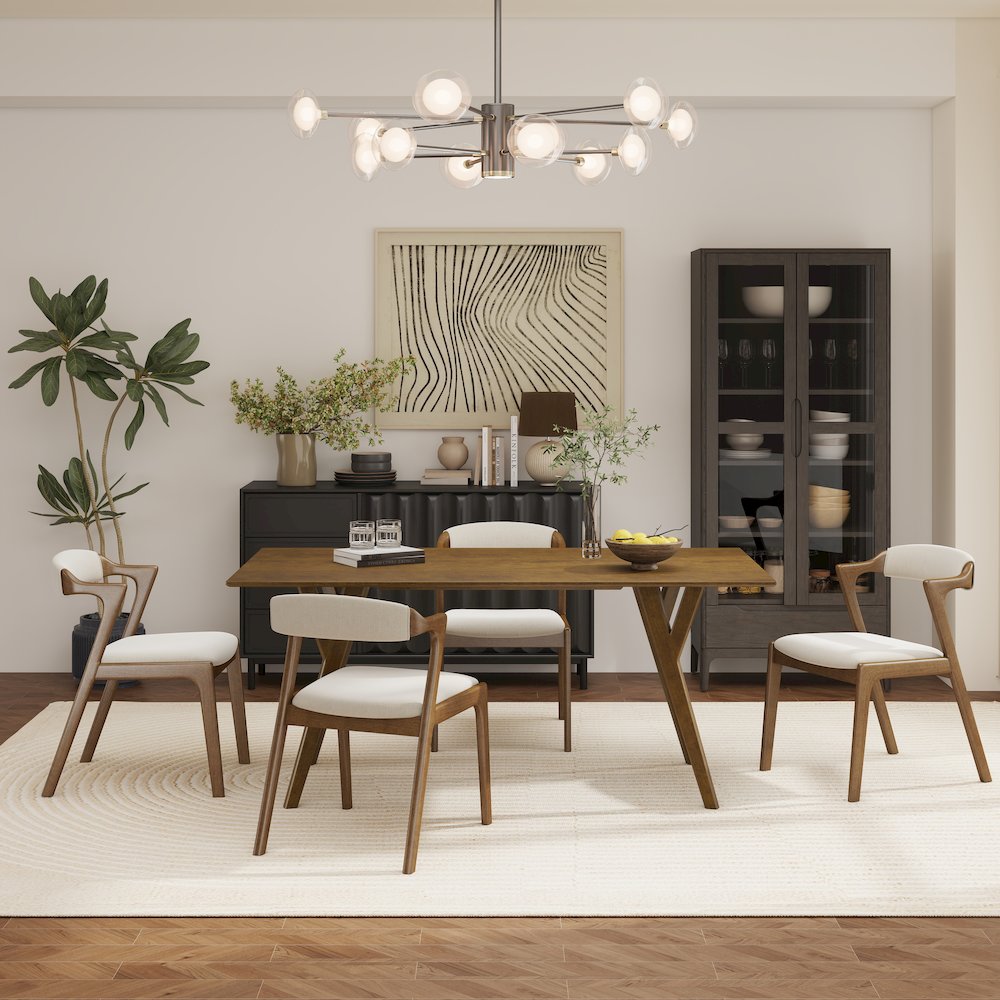 Modern 5-Piece Dining Set, Walnut Finished Dining Table with 4 Brown Chairs. Picture 5