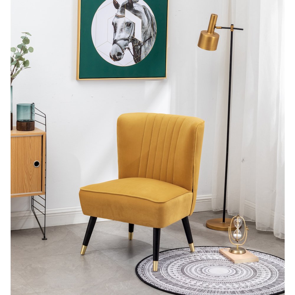 Elon Contemporary Velvet Upholstered Accent Chair, Gold. Picture 5