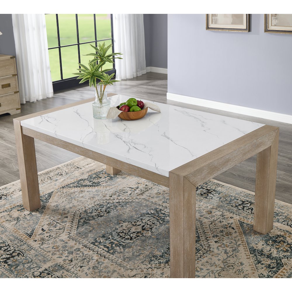 Zelalle 5-PC Dining Set, Faux Marble Table, 4 Chairs, White Wired-Brushed Finish. Picture 5