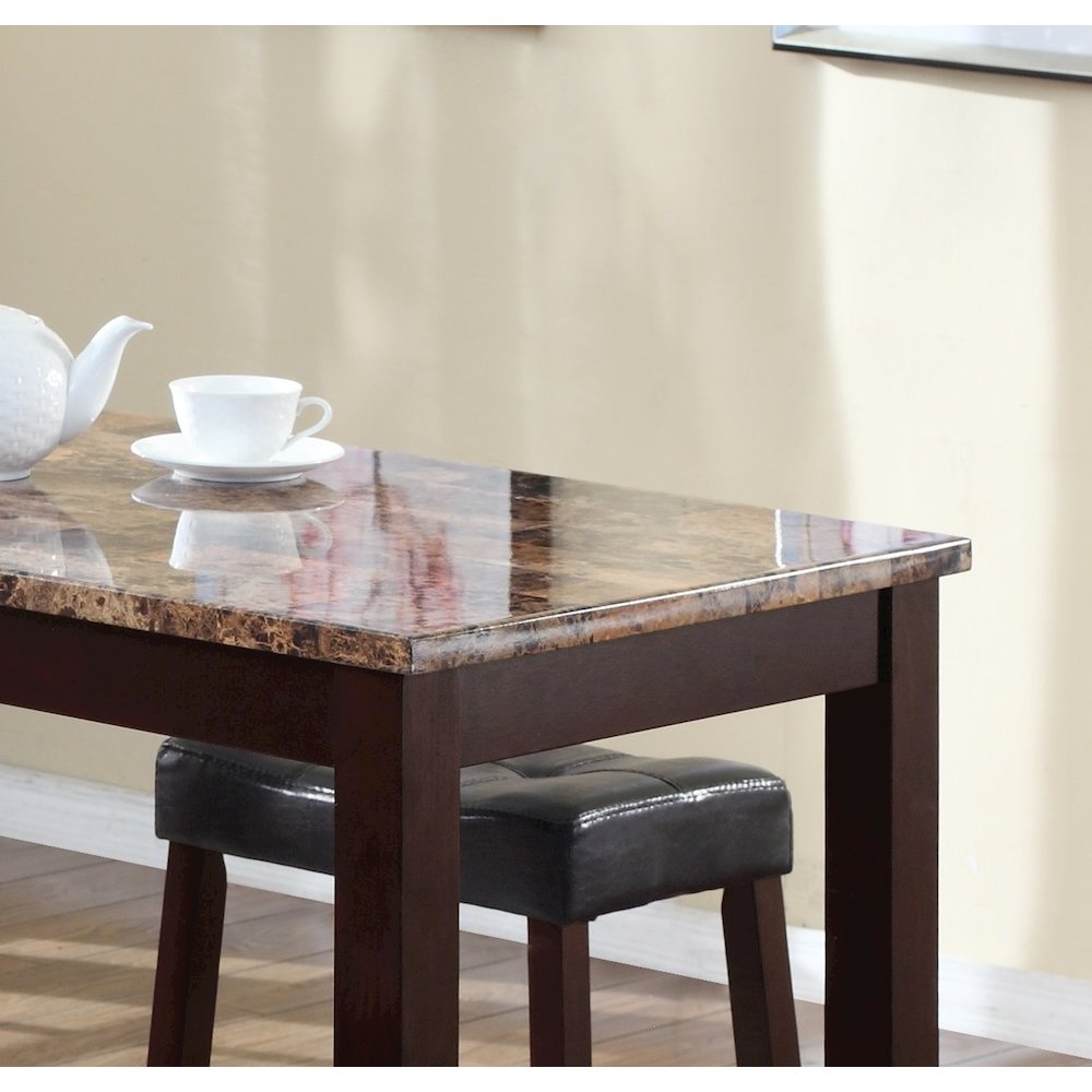 Scaff 3-Pc Counter Height Glossy Print Marble Breakfast Table with Stools. Picture 3