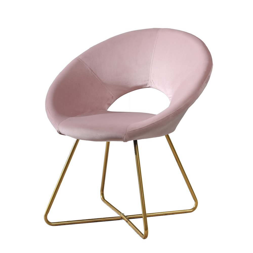 Slatina Pink Silky Velvet Upholstered Accent Chair with Gold Tone Finished Base. Picture 1