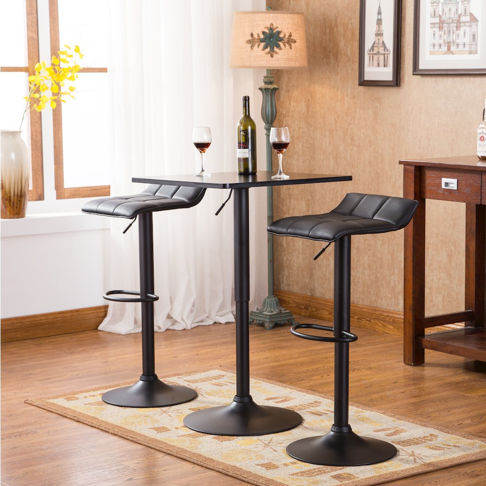 Belham Square Adjustable Bar Table and 2 Swivel Adjustable Bar Stool, Black. Picture 3