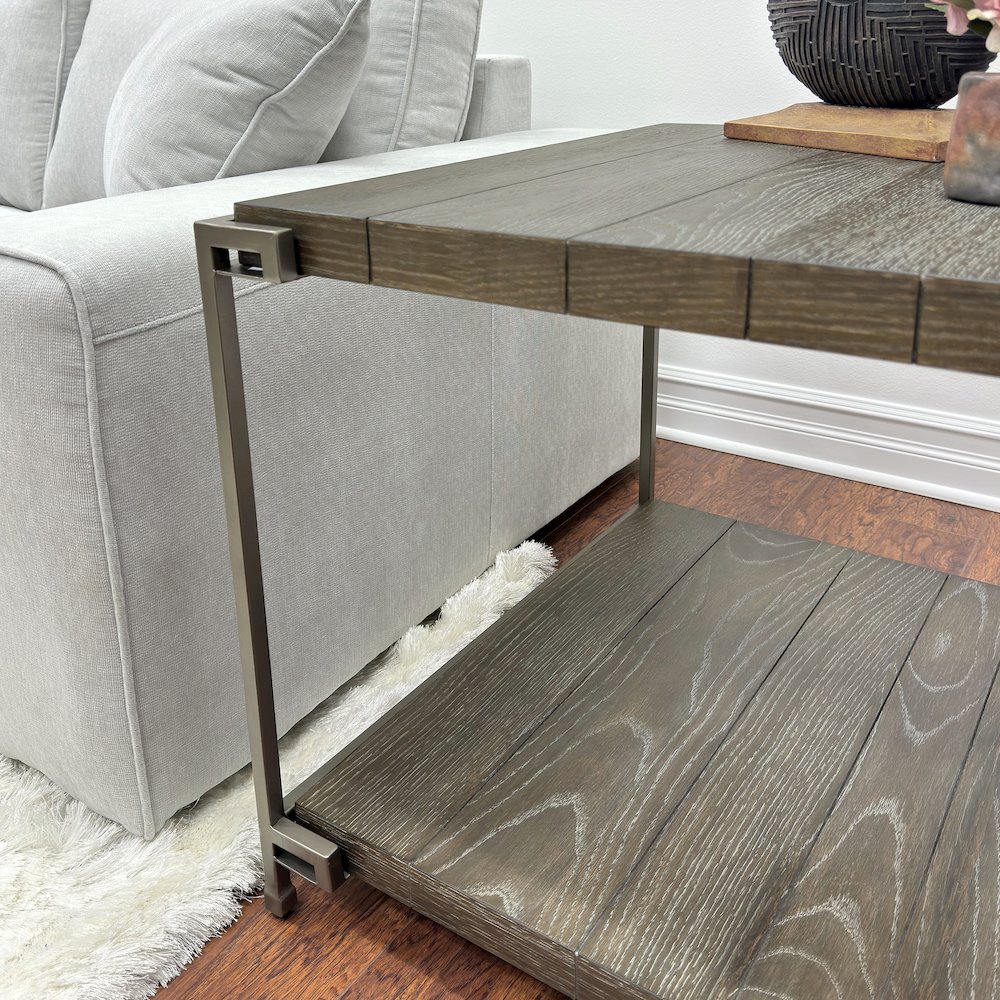 Corbeta 3Pc Wood Living Room Coffee Table and 2 End Tables Set, Aged Graphite. Picture 5