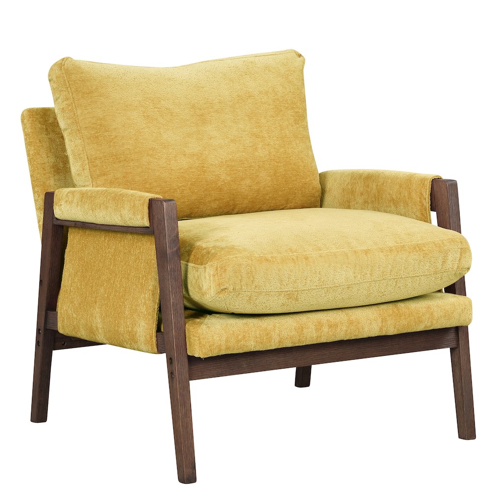 Kelly Mid-Century Modern Velvet Accent Armchair, Yellow. Picture 1