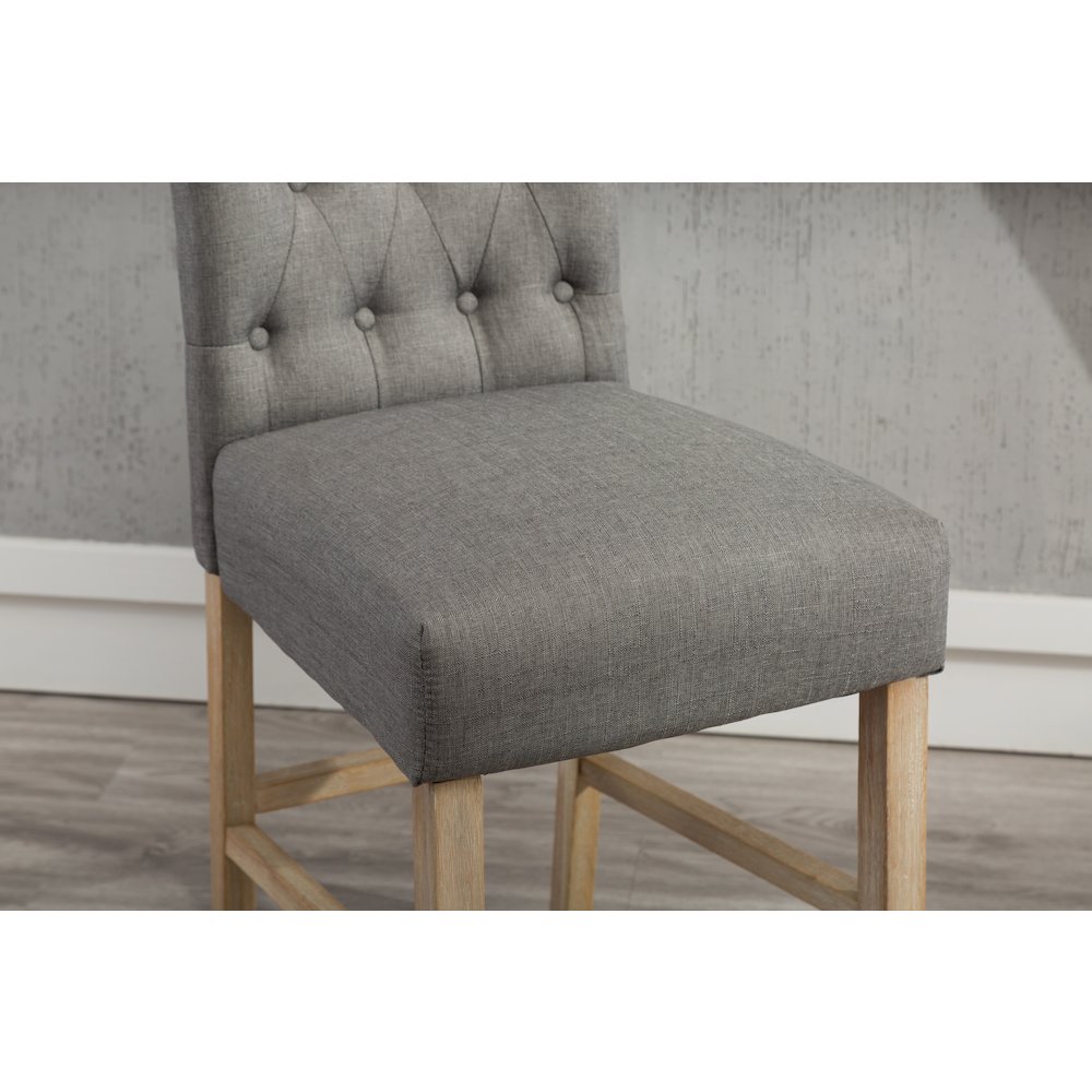 Siena Counter Height Button Tufted Back Solid Wood Stools, Set of 2, Gray. Picture 7