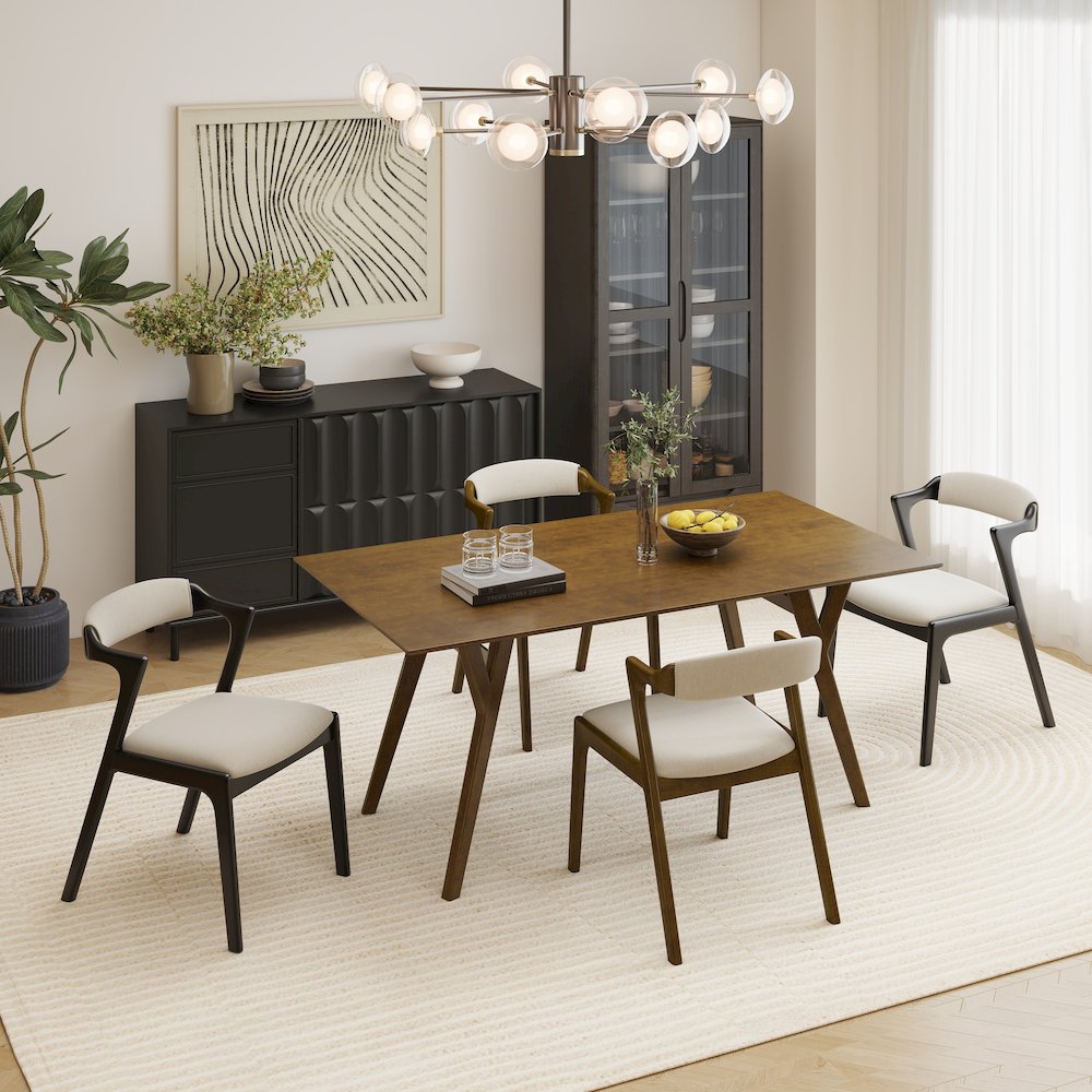 Lavin Modern 5-Piece Dining Set, Dining Table with 2 Walnut and 2 Black Chairs. Picture 2