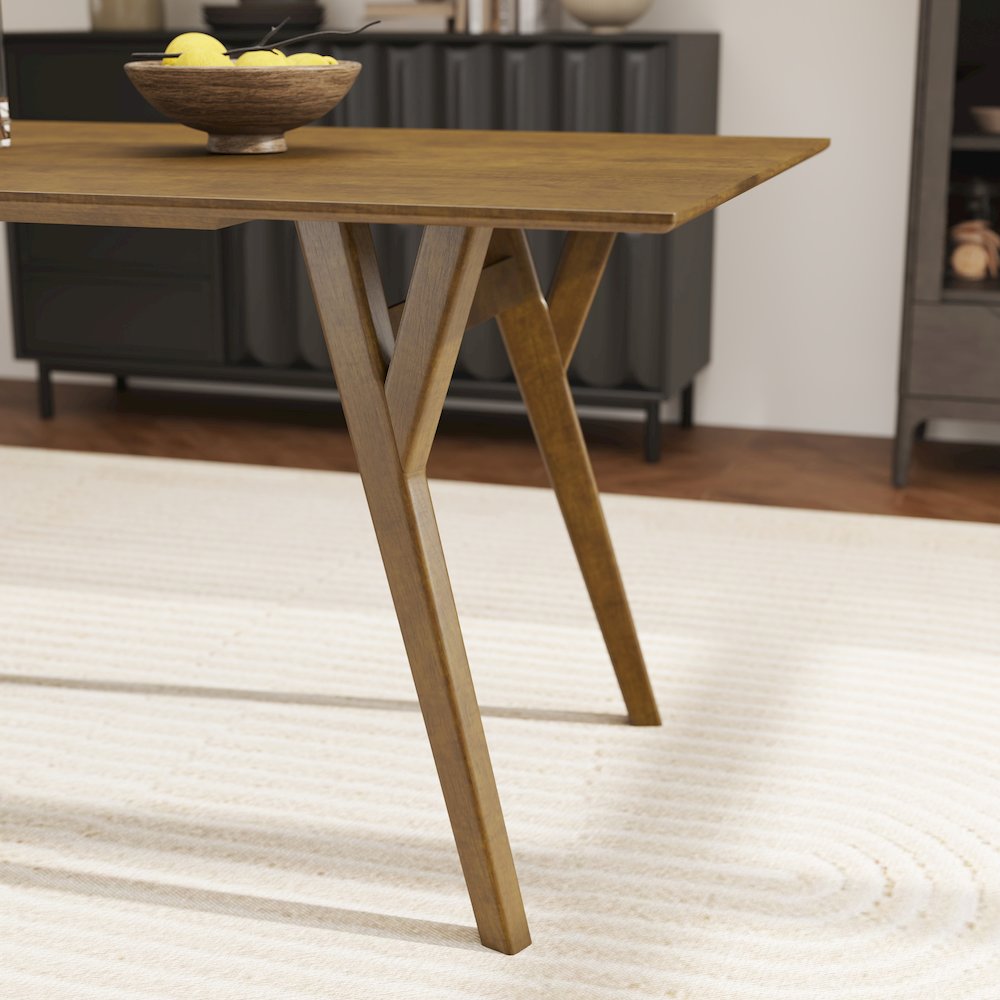 Modern 7-Piece Dining Set, Walnut Finished Dining Table with 6 Brown Chairs. Picture 9