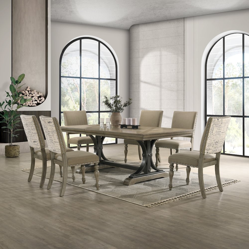 Birmingham 7-Piece Extendable Table with Nailhead Chairs Dining Set, Driftwood. Picture 2