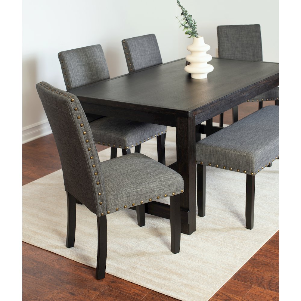 6-Piece Dining Set, Dining Table with 4 Stylish Chairs and a Bench, Gray. Picture 3