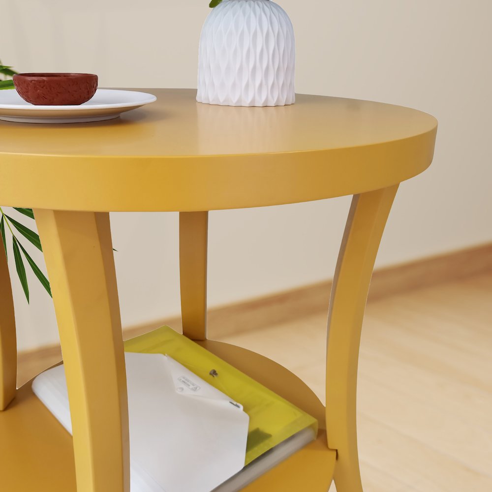 Perth Round End Table with Shelf, Yellow. Picture 3