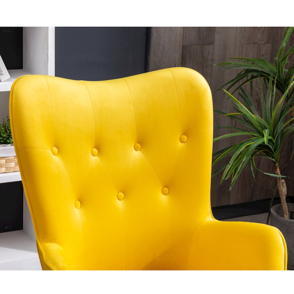Doarnin Contemporary Silky Velvet Tufted Button Back Accent Chair, Yellow. Picture 8