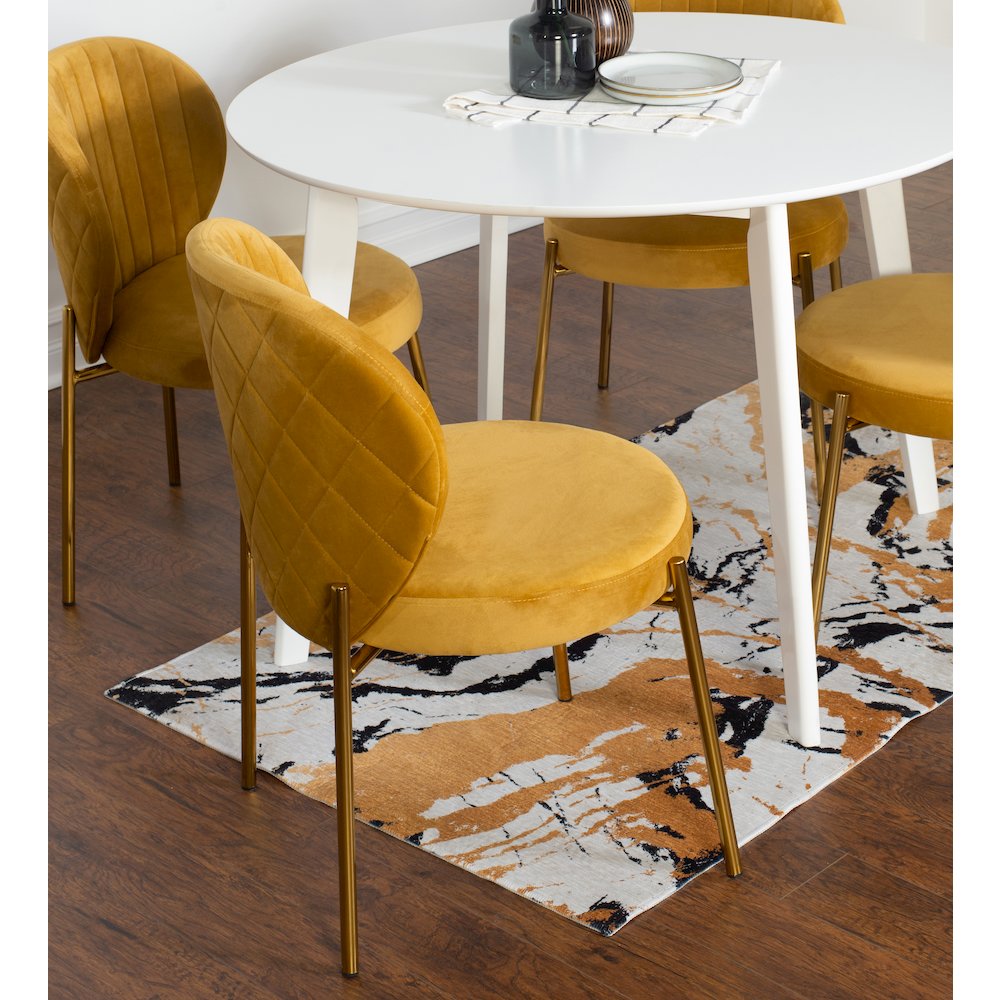 Amoa Contemporary 3-Pc Dining Set, White Round Dining Table and 2 Chairs, Yellow. Picture 2