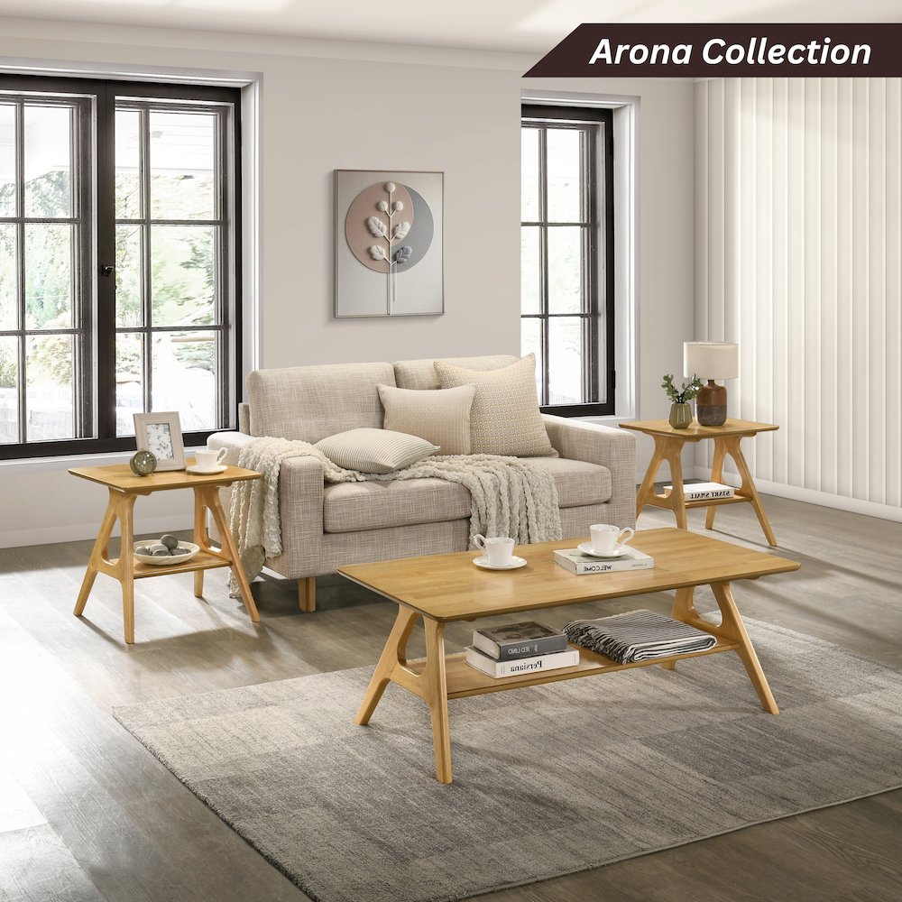 Arona Mid-Century Modern Wood Shelf Coffee Table, Natural Oak Finish. Picture 7