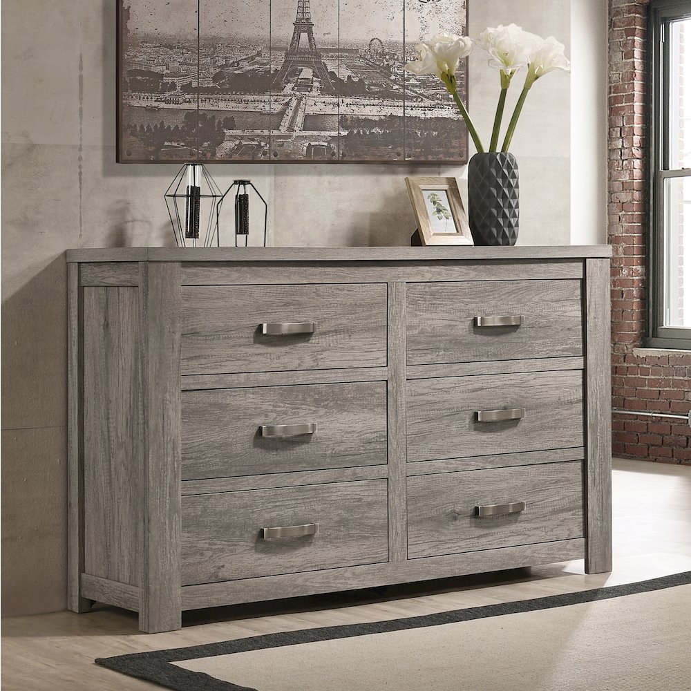Floren Contemporary Weathered Gray Wood 6-Drawer Dresser. Picture 2
