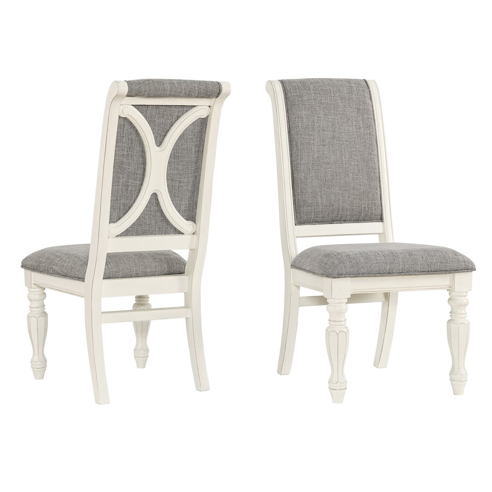 Belleza Antique White Solid Wood Upholstered Dining Chairs, Set of 2. Picture 3