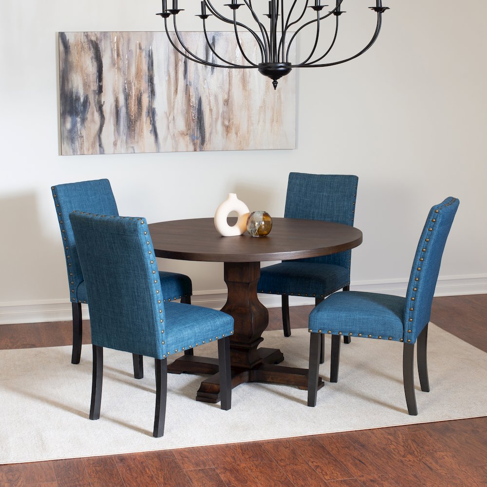 Kohland 5-Pc Dining Set, Pedestal Round Table with 4 Stylish Chairs, Blue. Picture 2