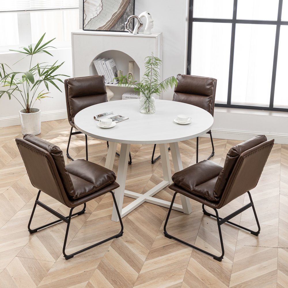 Innes 5-Pc Round Dining Set, Trestle Table with 4 Chairs. Picture 4
