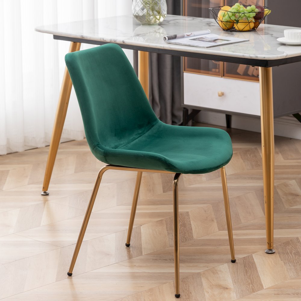 Aufurr Modern Velvet Dining Chair, Set of 2, Green. Picture 3