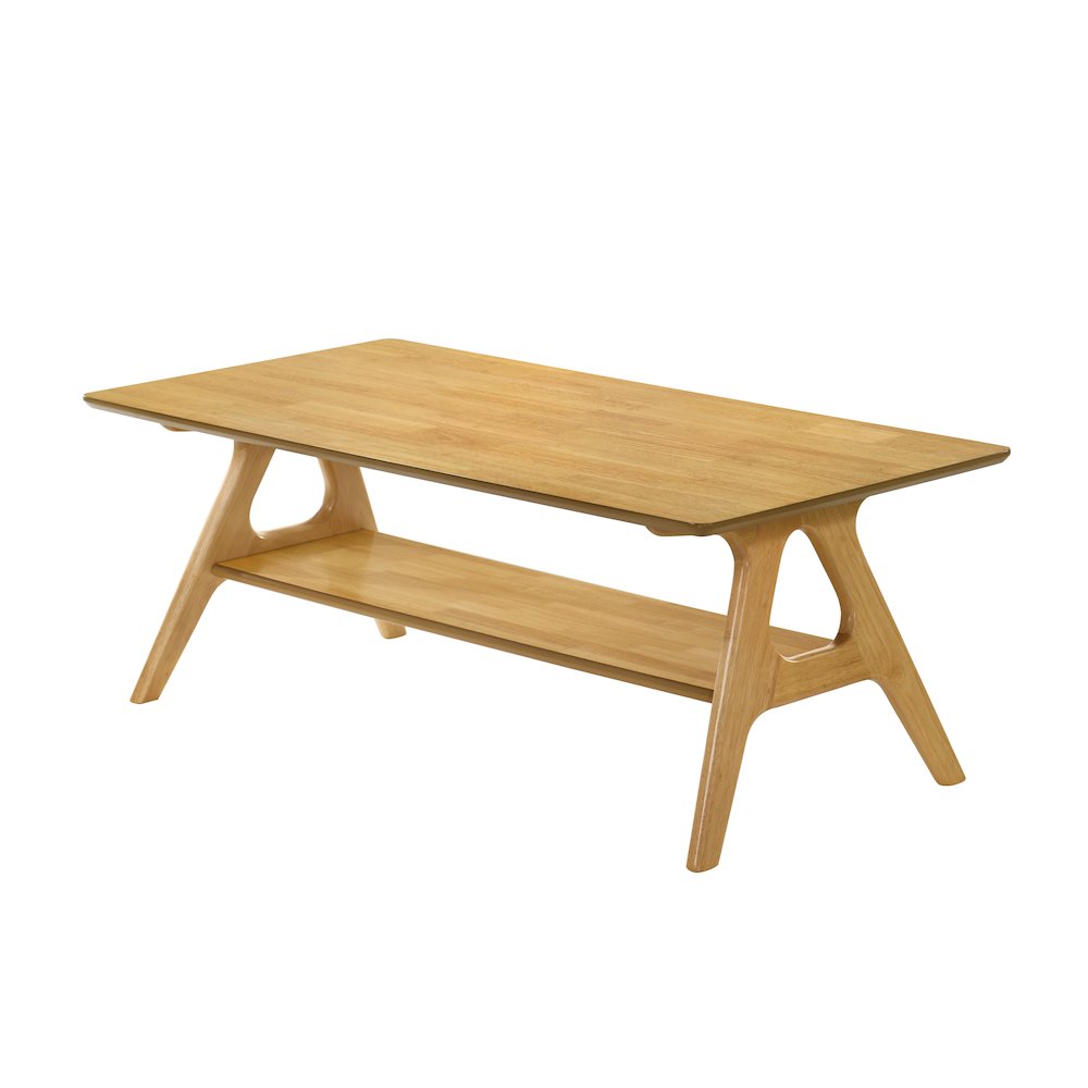 Arona Mid-Century Modern Wood Shelf Coffee Table, Natural Oak Finish. Picture 8