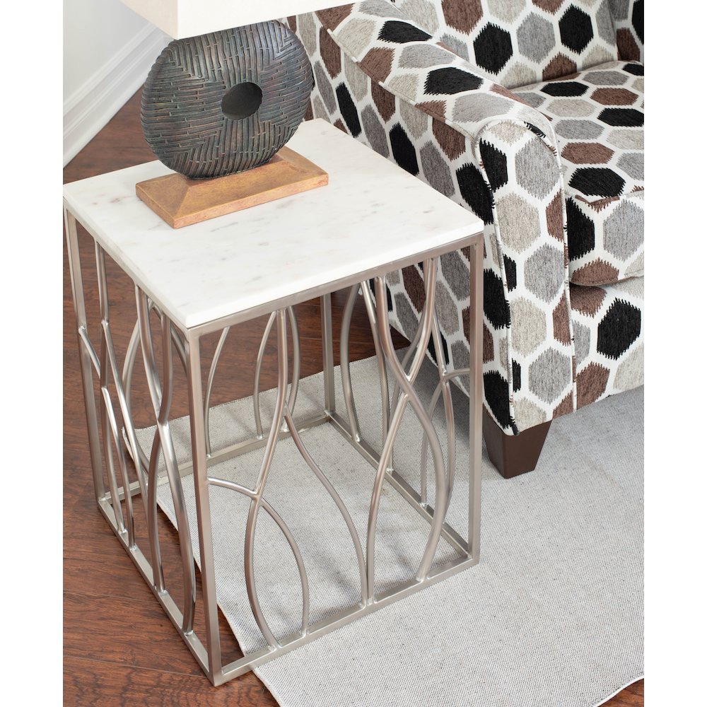 Kameral Square Marble End Table with Stainless Steel Base. Picture 2