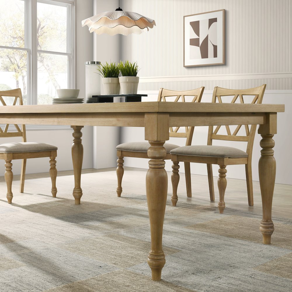 Verta 7-Piece Dining Table with 6 Cross Back Dining Chairs, Light Oak Finish. Picture 4