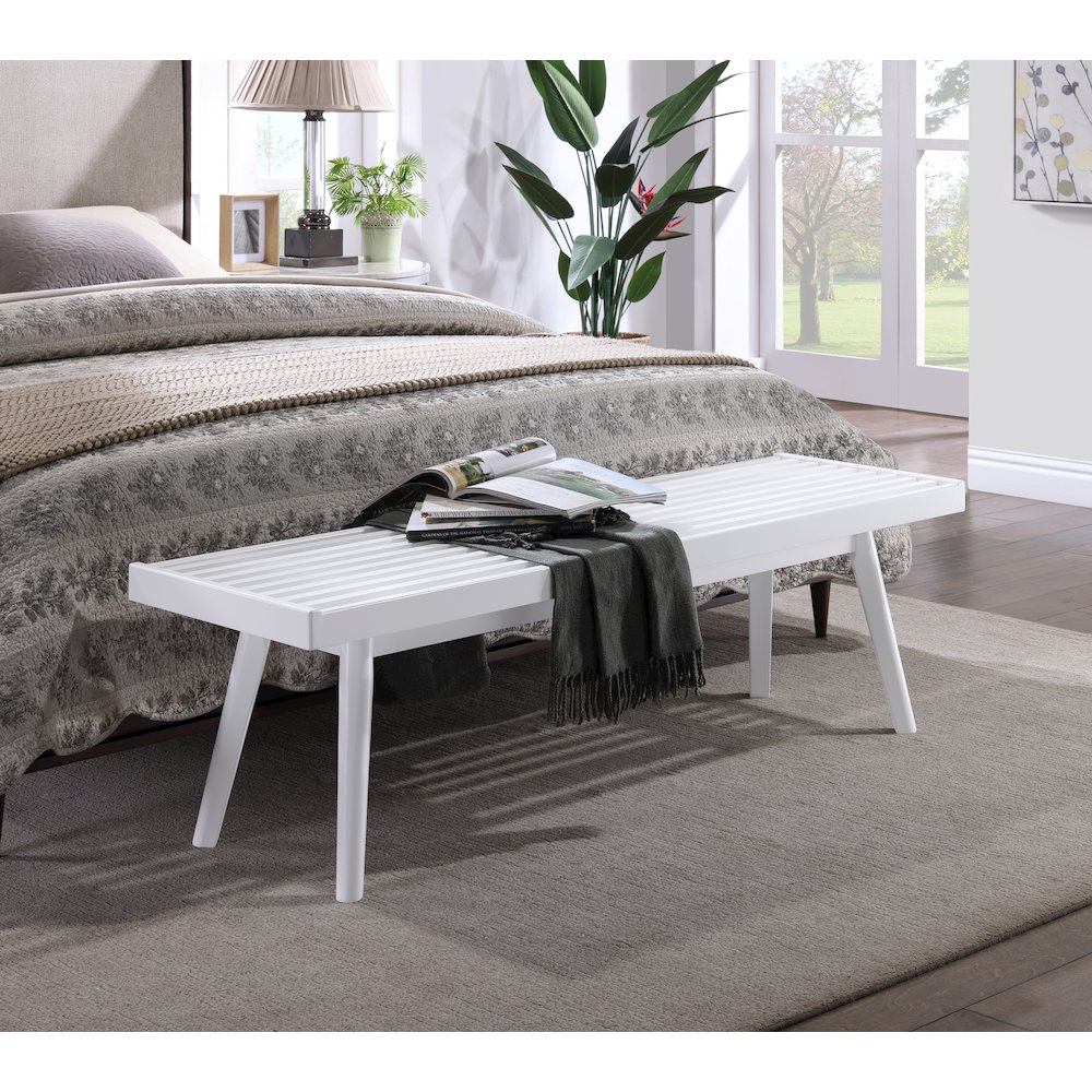 Larwich Solid Wood Slatted Bench, 56 Wide, White. Picture 6