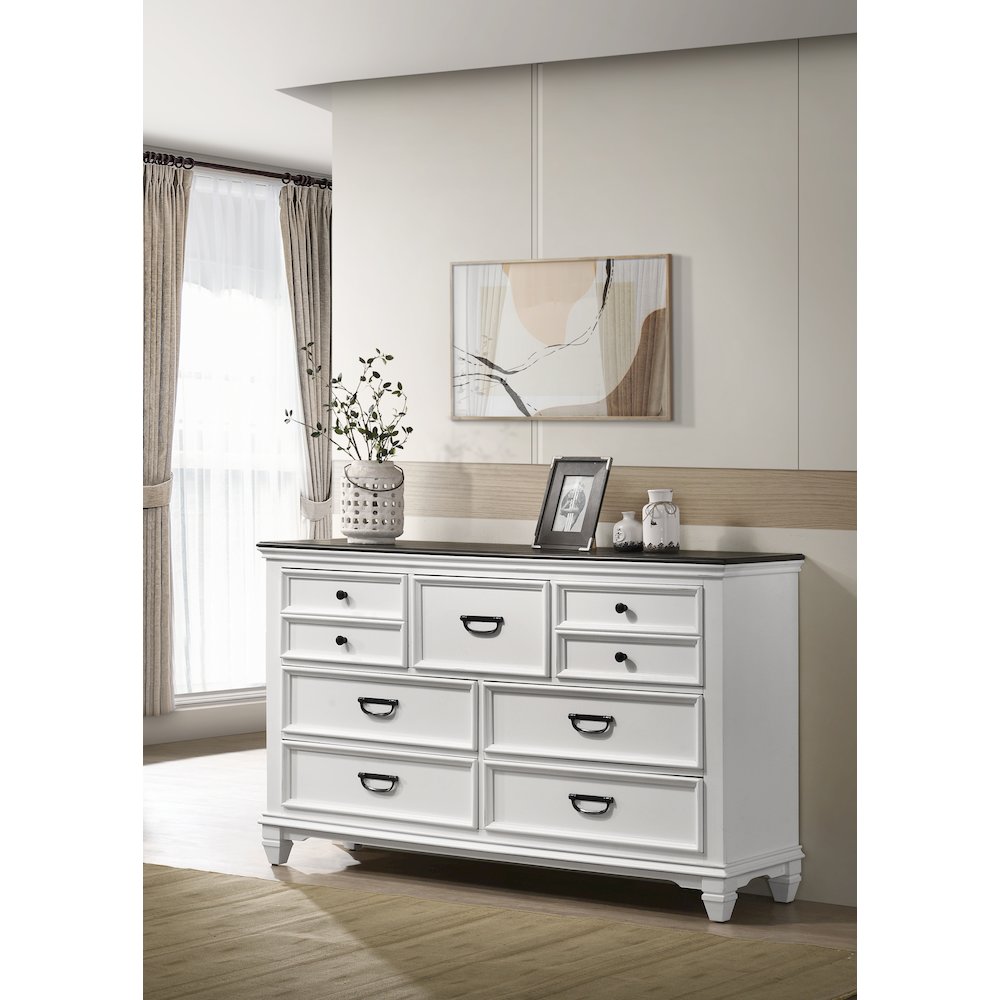 Clelane Wood 7-Drawer Dresser, Weathered White and Gray. Picture 1
