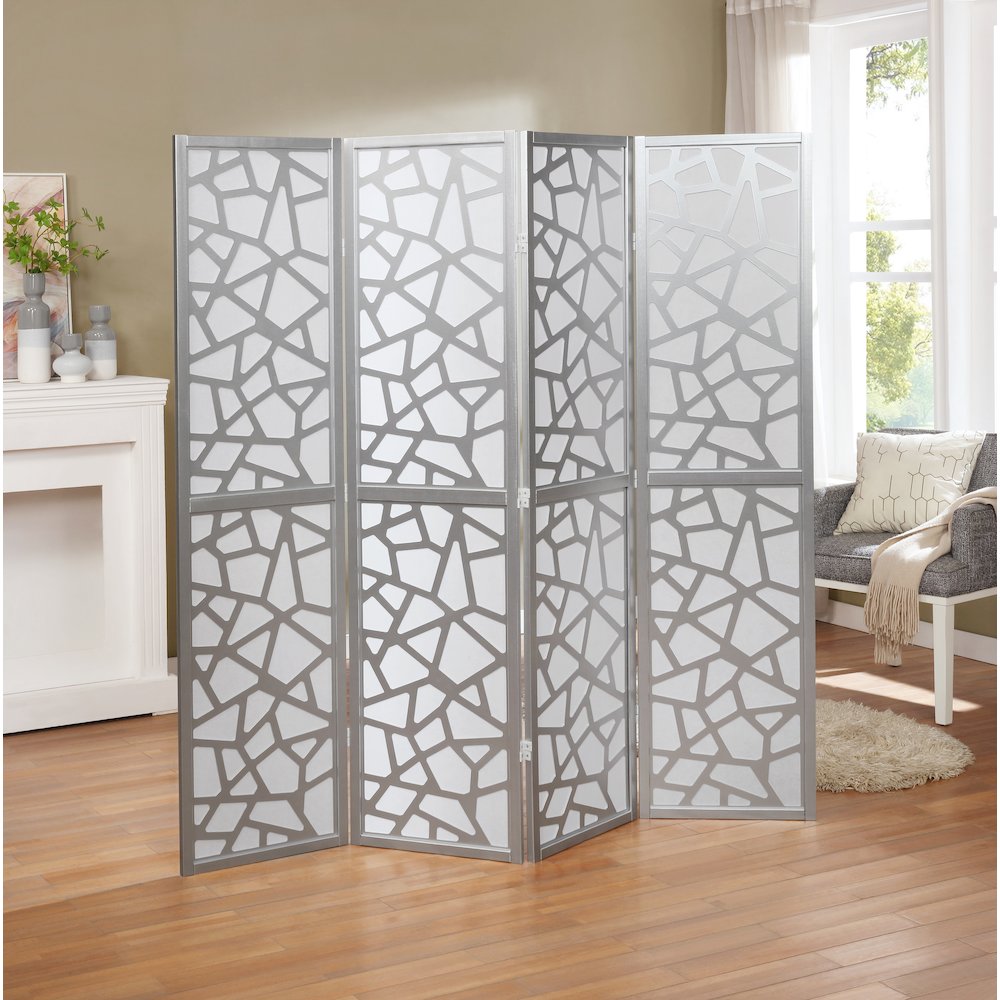 Giyano Silver 4 Panel Screen Room Divider. Picture 2
