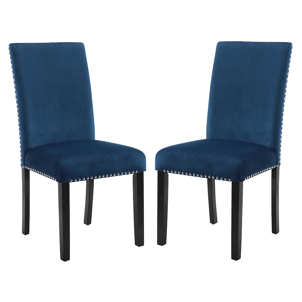 Cobre Contemporary Velvet Dining Chair with Nailhead Trim, Set of 2, Blue. Picture 1