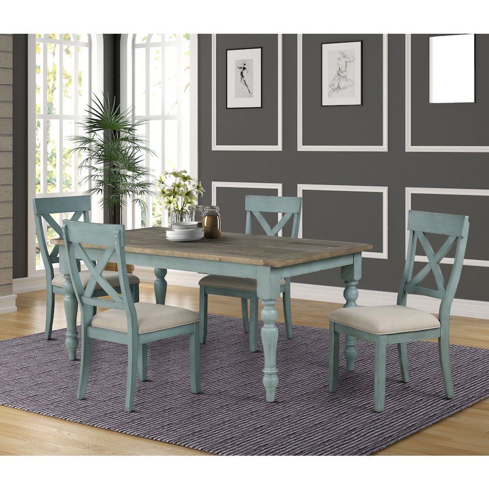 Prato Two-Tone Wood Cross Back Upholstered Dining Chairs, Set of 2. Picture 5