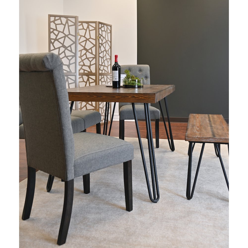 Ashford 6-Pc Dining Set, Hairpin Dining Table with 4 Chairs and Bench, Gray. Picture 6