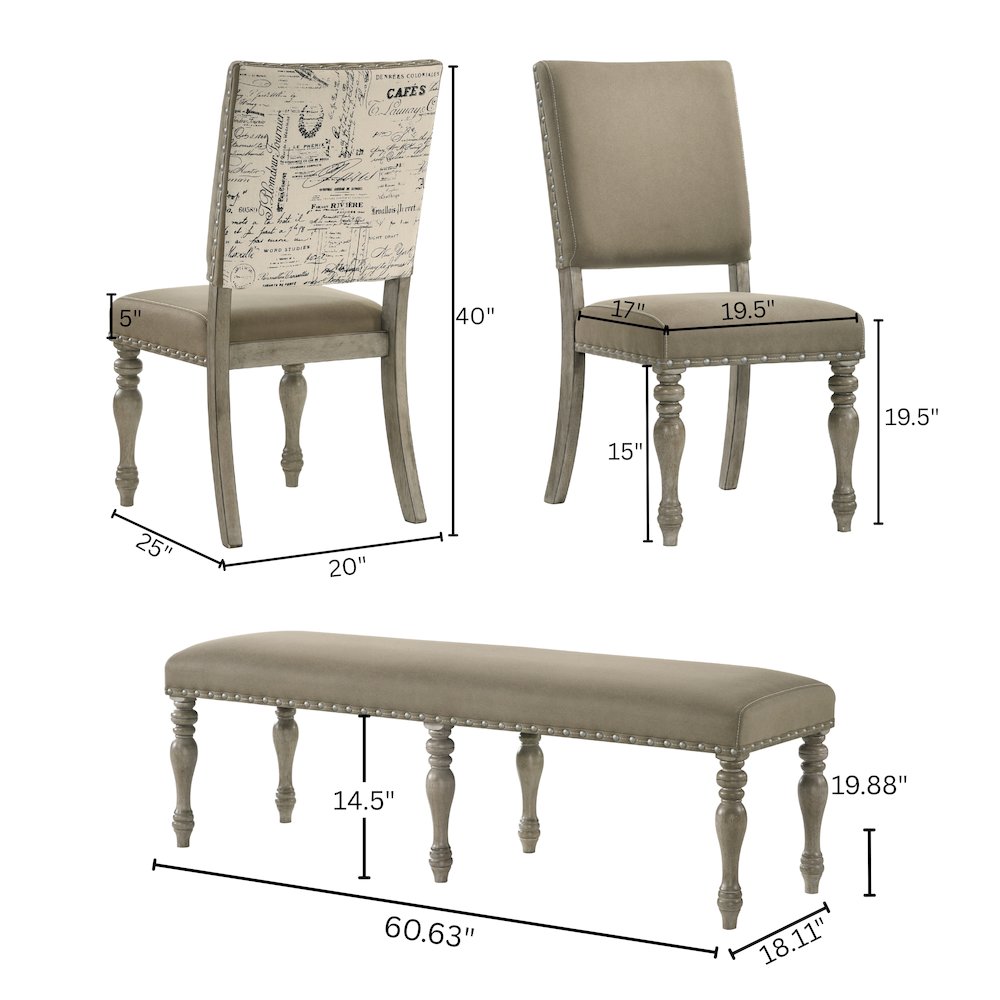 8-Piece Extendable Table with Nailhead Bench and Armchairs Dining Set, Driftwood. Picture 22