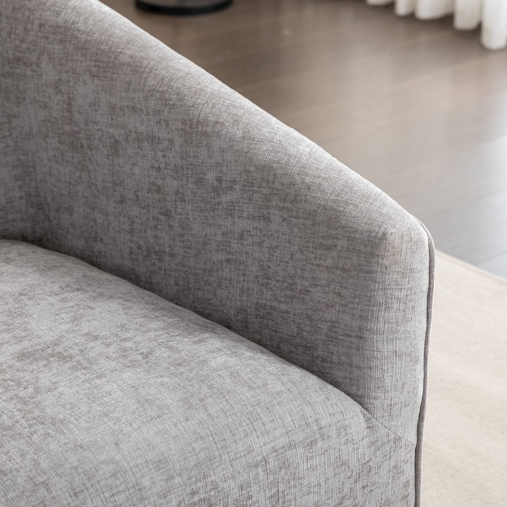 Nice Modern Upholstered Barrel Armchair, 360 Degree Swivel, Gray. Picture 9