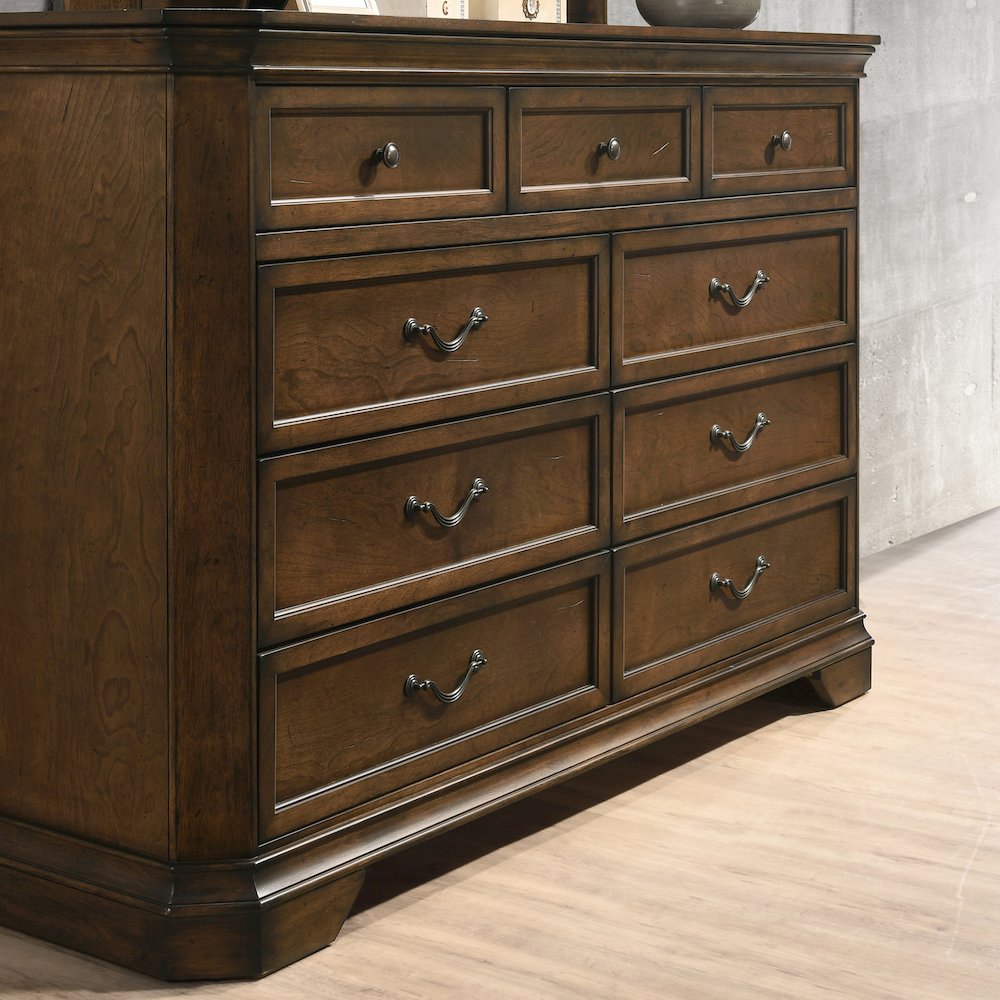 Maderne Traditional Wood 9-Drawer Dresser, Antique Walnut Finish. Picture 3