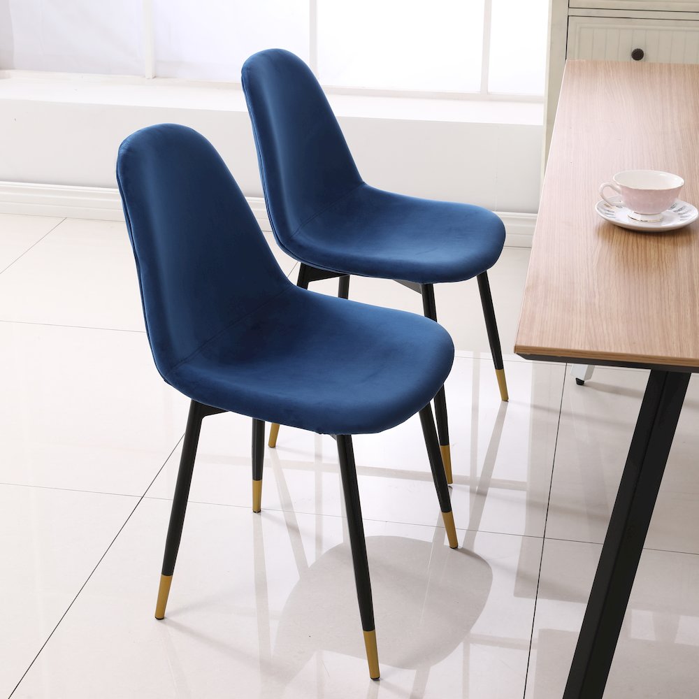 Lassan Contemporary Fabric Dining Chairs, Set of 4, Blue. Picture 3