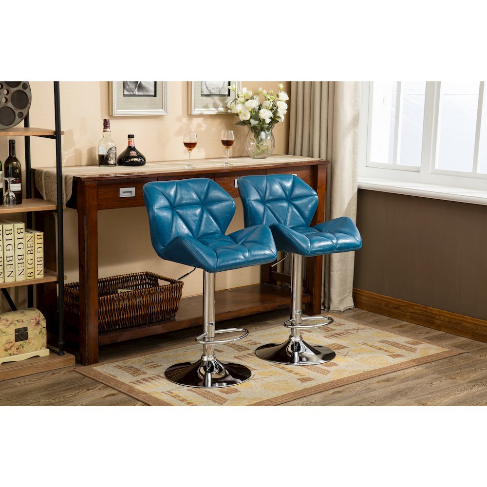 Glasgow Contemporary Tufted Adjustable Height Blue Bar Stools, Set of 2. Picture 6