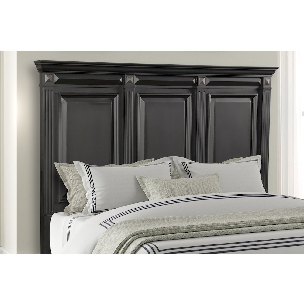Vintage Black Wood Bedroom Set, King Panel Bed, Dresser, Mirror, 2 Nightstands. Picture 5