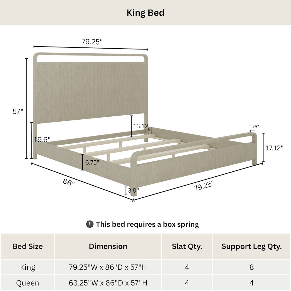 Tavari Wood Panel Bed, Light Gray Finish, King. Picture 11