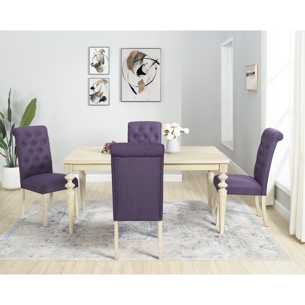 Amonia 5-Pc Dining Set, Turned-Leg Dining Table with 4 Tufted Chairs, Purple. Picture 1
