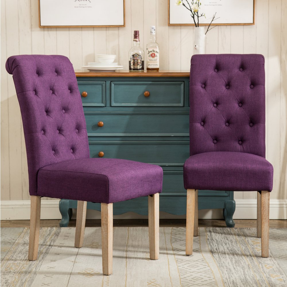 Habit Solid Wood Tufted Parsons Purple Dining Chair, Set of 2. Picture 3