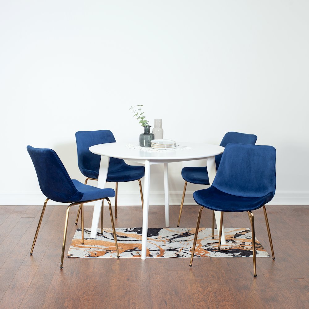 Aufurr 5-Pc Dining Set, White Round Dining Table with 4 Chairs, Blue. Picture 1