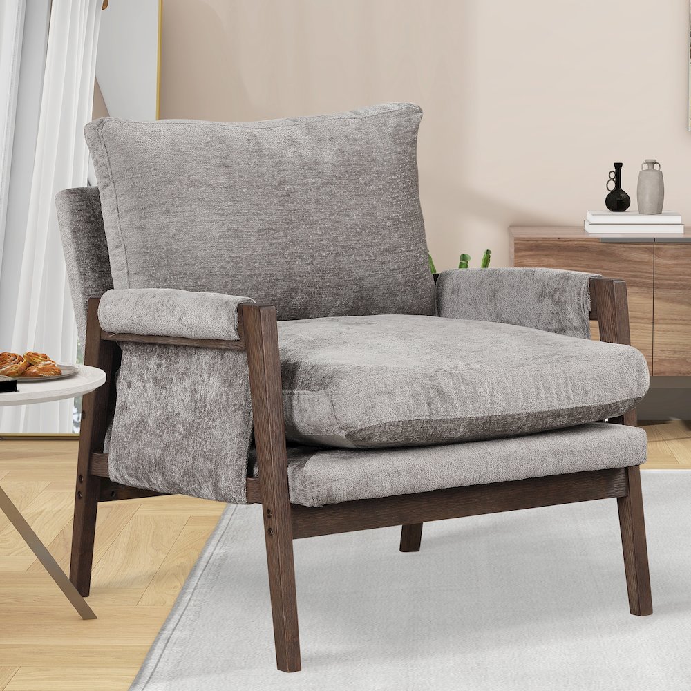 Kelly Mid-Century Modern Velvet Accent Armchair, Gray. Picture 13