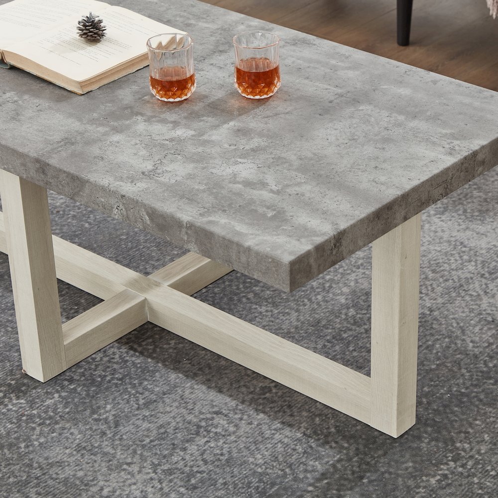 3-Piece Coffee Table Set, Coffee Table, Two End Tables, Faux Concrete and White. Picture 6